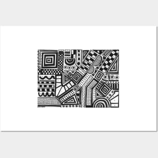 Ethnic black and white pattern Posters and Art